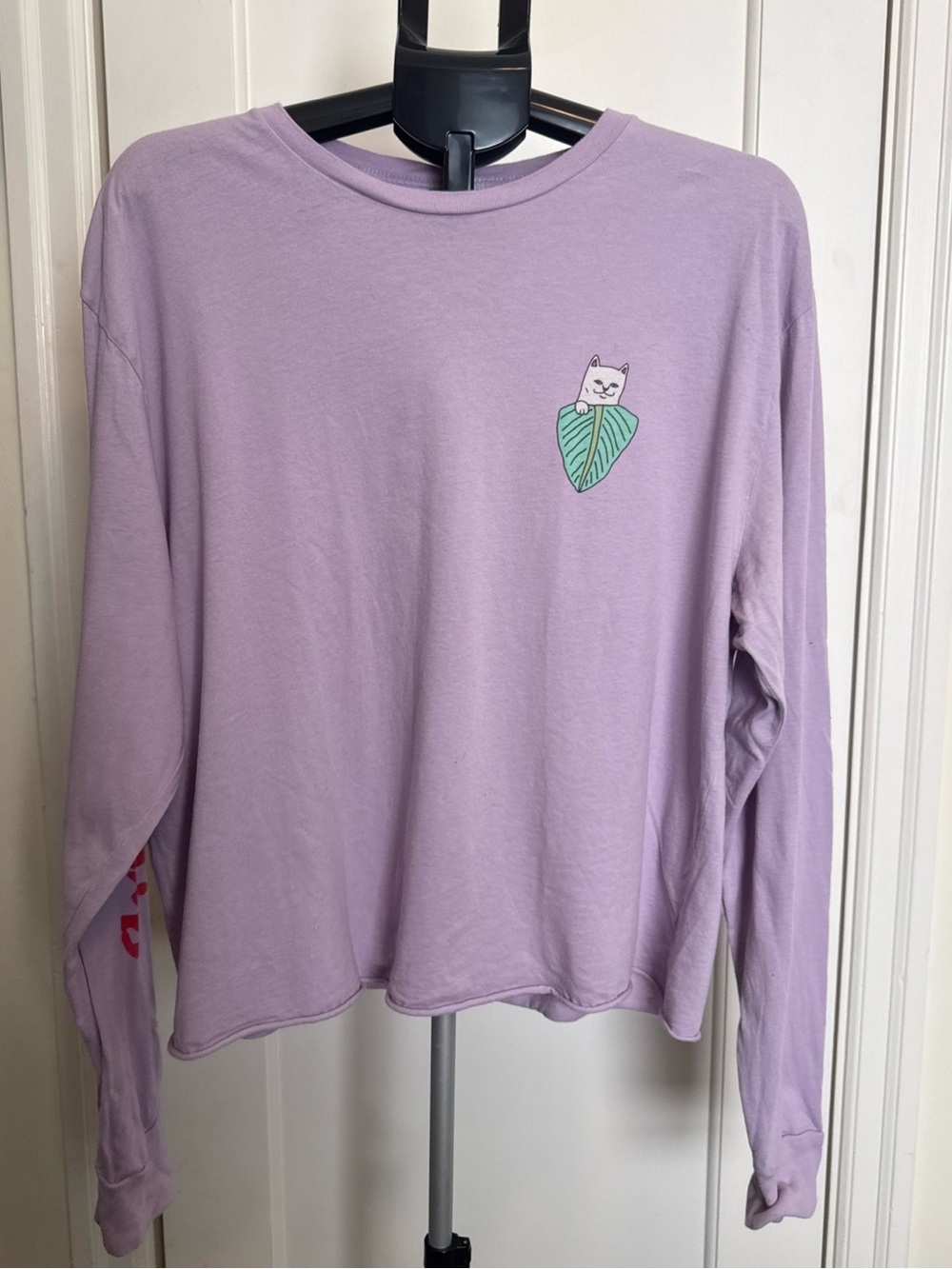 Ripndip Lilac Long Sleeve Tee with Cat and Leaf Graphic